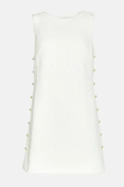 Fashion Oasis Tweed Side Button Detail Shift Dress White