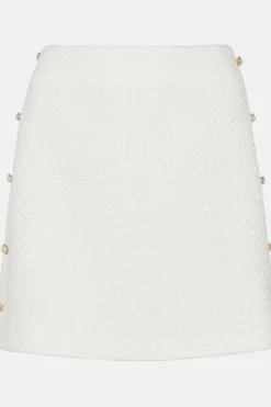 Hot Oasis Tweed Side Button Detail Mini Skirt White