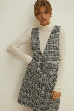 New Oasis Tweed V Neck Patch Pocket Mini Dress Multi