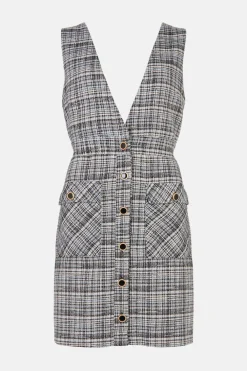 New Oasis Tweed V Neck Patch Pocket Mini Dress Multi