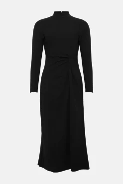 Best Oasis Twist Detail Funnel Neck Scuba Crepe Midi Dress Black