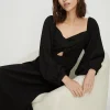 Fashion Oasis Twist Front Bardot Crepe Midi Dress Black