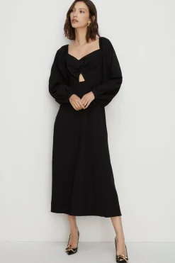Fashion Oasis Twist Front Bardot Crepe Midi Dress Black
