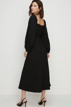 Fashion Oasis Twist Front Bardot Crepe Midi Dress Black