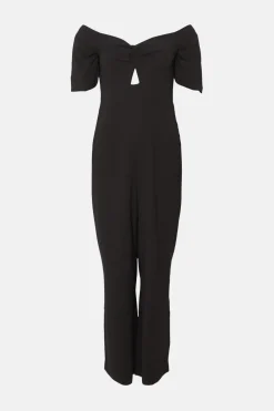 Online Oasis Twist Front Bardot Crepe Jumpsuit Black
