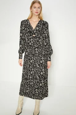 Hot Oasis Twist Front Crepe Midi Dress Animal