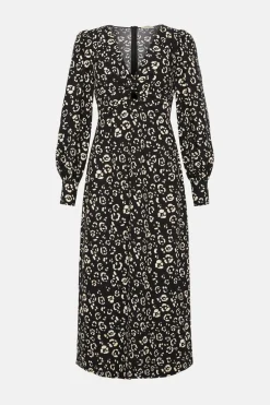 Hot Oasis Twist Front Crepe Midi Dress Animal