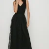 Online Oasis V Neck Lace Skirt Midi Dress Black