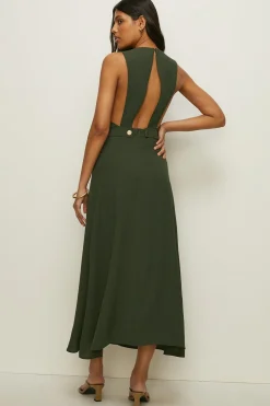 Hot Oasis V Neck Sleeveless Dress Khaki