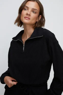 Discount Oasis Velour Rib Half Zip Sweater Camel