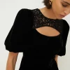 Sale Oasis Velvet Cut Out Lace Detail Mini Dress Black