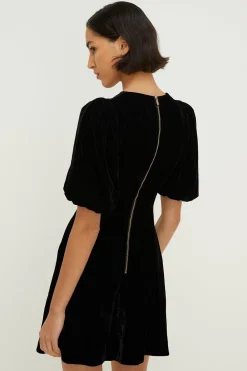 Sale Oasis Velvet Cut Out Lace Detail Mini Dress Black