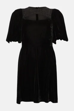 Sale Oasis Velvet Cut Out Lace Detail Mini Dress Black