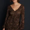 Online Oasis Velvet Devore Volume Sleeve Mini Dress Animal