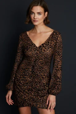 Online Oasis Velvet Devore Volume Sleeve Mini Dress Animal