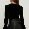 Clearance Oasis Velvet Frill Cuff Bodysuit Black