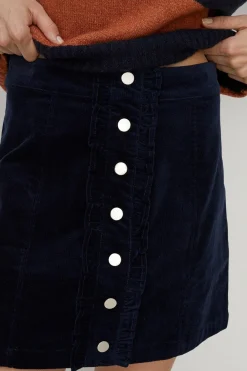 Hot Oasis Velvet Frill Placket Mini Skirt Navy