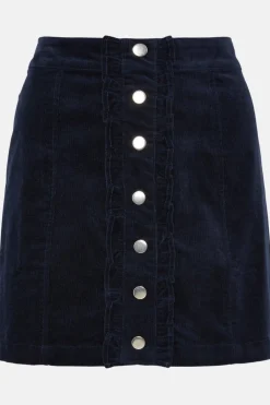 Hot Oasis Velvet Frill Placket Mini Skirt Navy