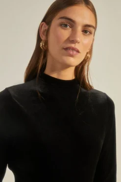 Sale Oasis Velvet Funnel Neck Pleated Skirt Midi Dress Black