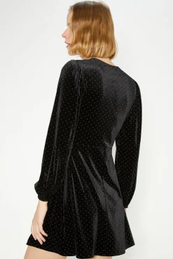 Outlet Oasis Velvet Gold Stud Mini Dress Black