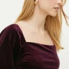 New Oasis Velvet Ruched Puff Sleeve Top Aubergine