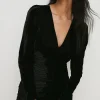 Fashion Oasis Velvet Ruched V Neck Mini Dress Black
