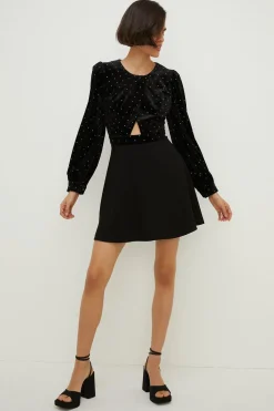 Clearance Oasis Velvet Sparkle 2 In 1 Skater Dress Black