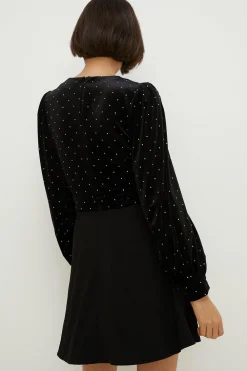 Clearance Oasis Velvet Sparkle 2 In 1 Skater Dress Black
