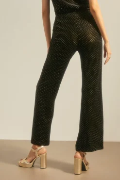 Fashion Oasis Velvet Stud Hotfix Trouser Black