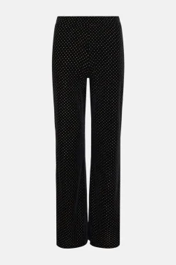 Fashion Oasis Velvet Stud Hotfix Trouser Black