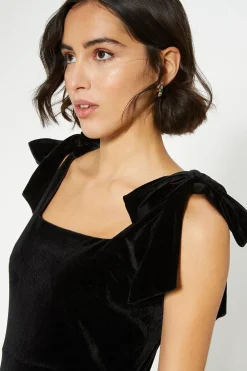 Hot Oasis Velvet Tie Shoulder Dress Black
