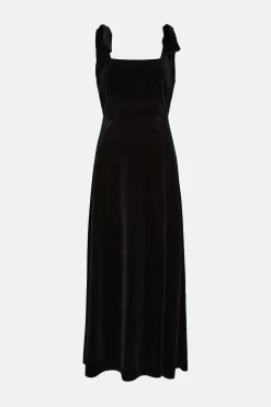 Hot Oasis Velvet Tie Shoulder Dress Black