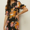 Clearance Oasis Vibrant Floral Puff Sleeve Skater Tea Dress Multi