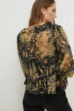 Clearance Oasis Vintage Floral Crinkle Chiffon Tie Blouse Black