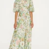 Online Oasis Vintage Floral Organza Keyhole Midi Dress Ivory