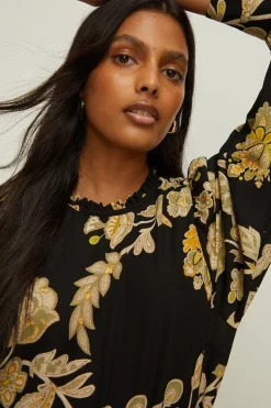 Outlet Oasis Volume Sleeve Paisley Floral Top Black