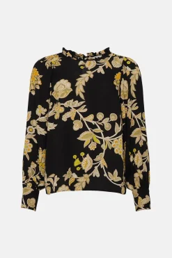 Outlet Oasis Volume Sleeve Paisley Floral Top Black