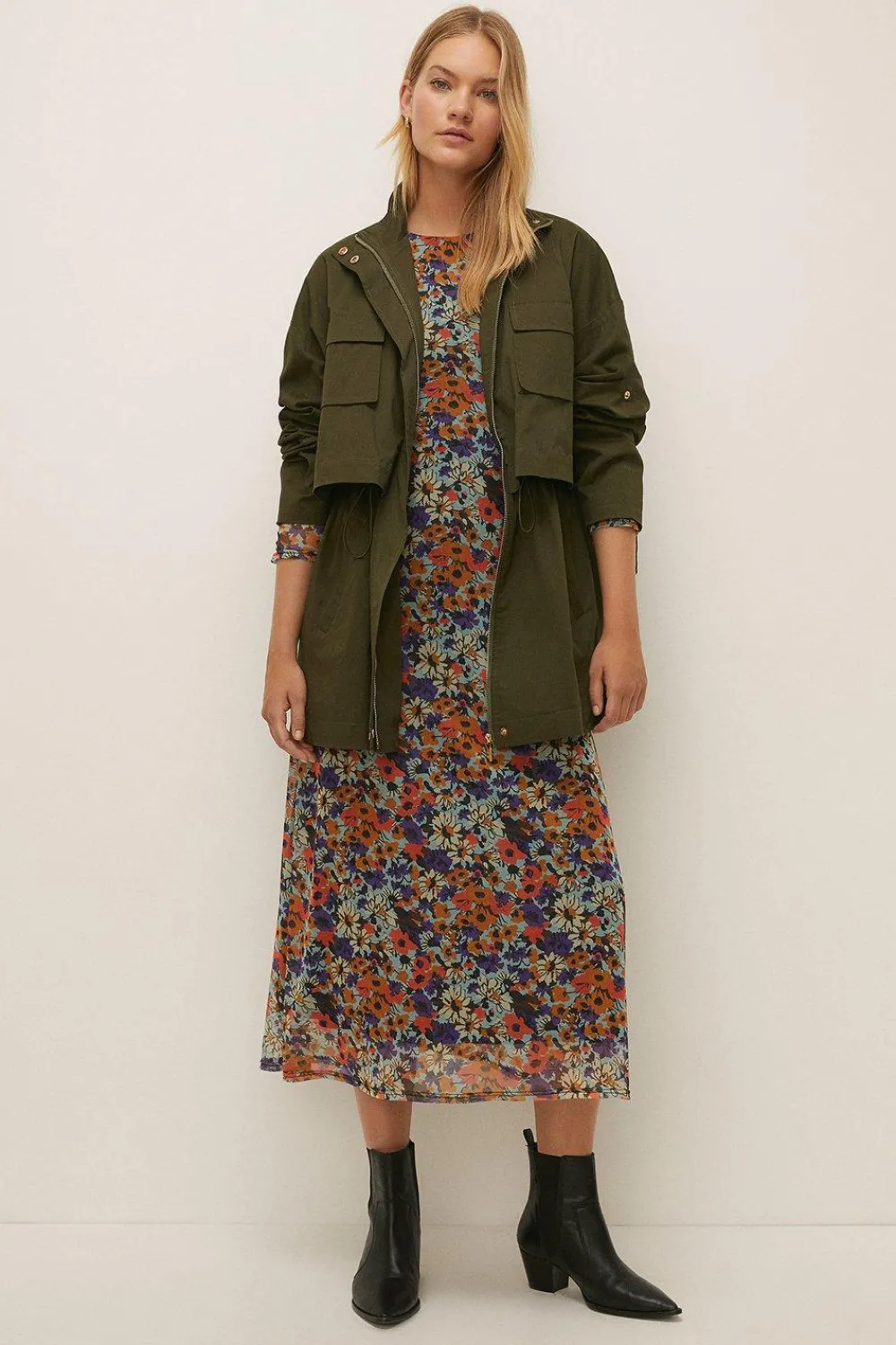 Best Oasis Waist Drawstring Midi Parka Khaki