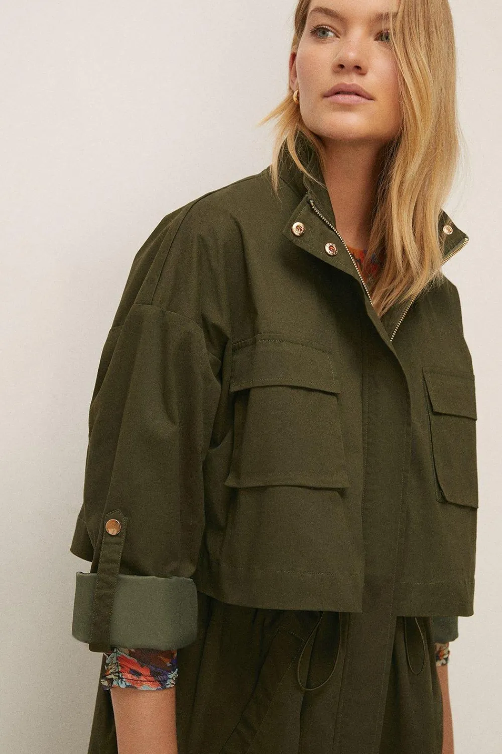 Best Oasis Waist Drawstring Midi Parka Khaki