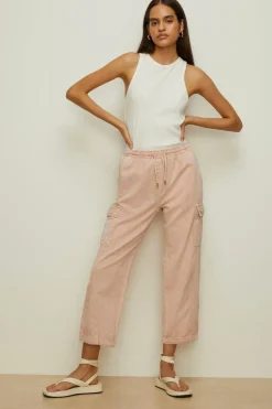 Sale Oasis Washed Cotton Twill Cargo Trouser Washed Pink