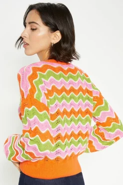 Fashion Oasis Wavy Stripe Pointelle Detail Jumper Multi