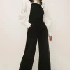 New Oasis Wide Leg Crop Dungaree Mid Wash
