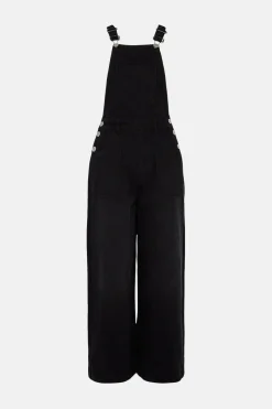 New Oasis Wide Leg Crop Dungaree Mid Wash