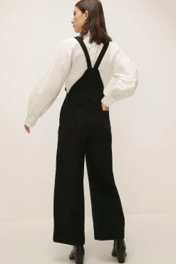 New Oasis Wide Leg Crop Dungaree Mid Wash
