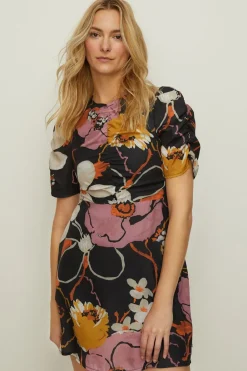 Online Oasis Wild Daisy Ruched Front Skater Dress Black
