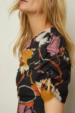 Online Oasis Wild Daisy Ruched Front Skater Dress Black