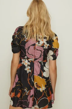 Online Oasis Wild Daisy Ruched Front Skater Dress Black