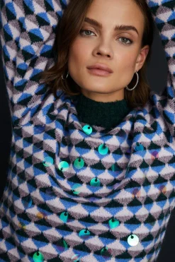 Fashion Oasis Wool Blend Diamond Jacquard Sequin Jumper Multi