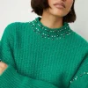 Sale Oasis Wool Blend Embellished High Neck Jumper Green