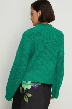 Sale Oasis Wool Blend Embellished High Neck Jumper Green